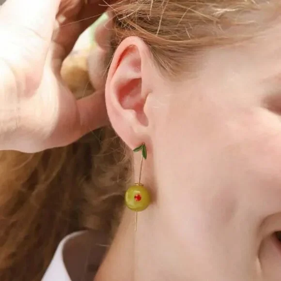 Olive Green Drop Earrings #1705 - Picture 2 of 4